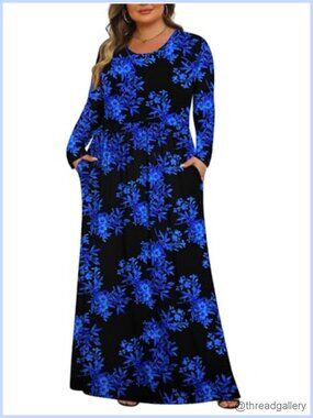 Women's Plus Size Maxi Dress Long Sleeve Casual with Pockets